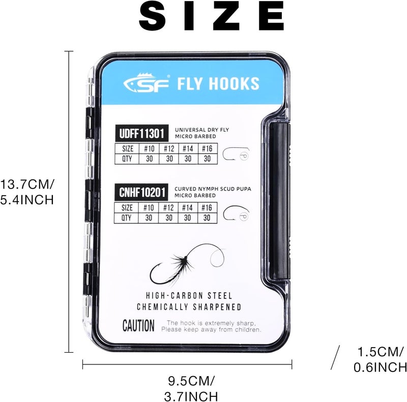 sf. 10# 12# 14# 16# Fly Tying Hooks Kit Assortment Micro Barbed High Carbon Steel Standard Dry Curved Nymph Scud Pupa Fly Fishing Hook 240Pcs with Waterproof Magnetic Hook Box - Image 2